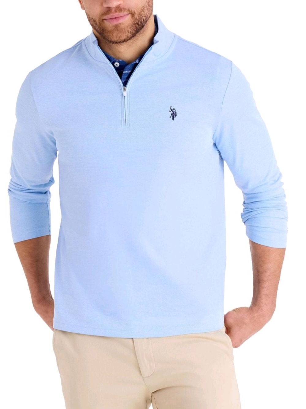 U.S. Polo Assn. Light Blue Quarter-Zip Pullover Shirt